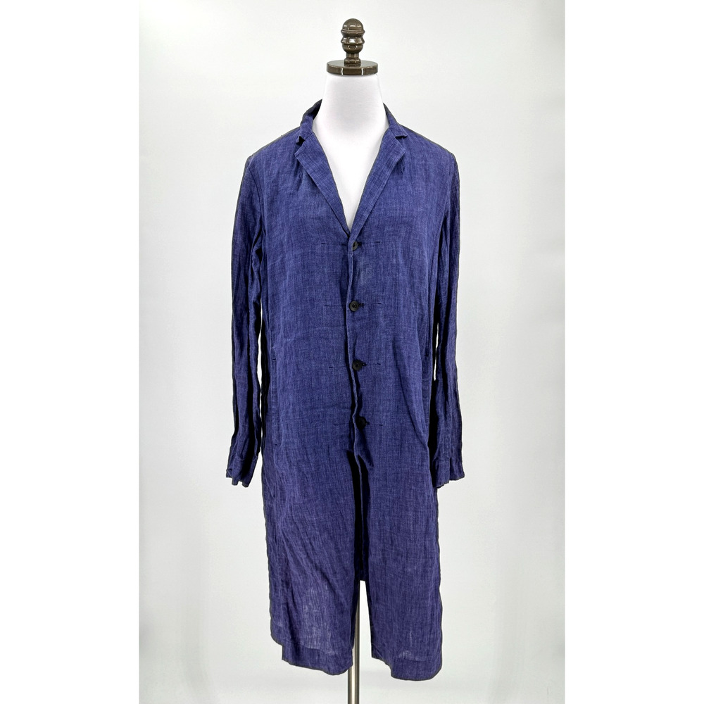 Pas de Calais Purple Linen Collared Long Sleeve Button Duster Coat Sz M